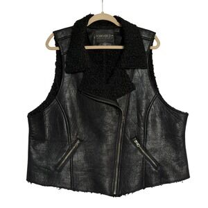 Forever 21+ Faux Leather Sherpa Moto Vest | Size 3X